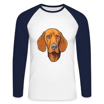 Hungarian Vizsla Dog Breed Cartoon Kawaii Illustra - Unisex Long Sleeve Baseball T-Shirt - white/navy - Front - Nik (191cm)
