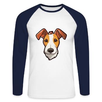 Miniature Fox Terrier chien race dessin animé Kawaii malade - T-shirt baseball manches longues Homme - blanc/marine - Devant - Nik (191cm)