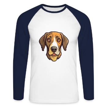 Mountain Cur Hunderasse Cartoon Kawaii Illustration - Unisex Baseballshirt langarm - Weiß/Navy - Vorne - Nik (191cm)