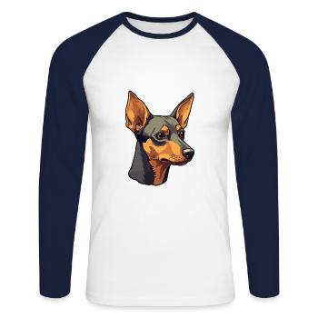 Miniatur Pinscher Hunderasse Cartoon Kawaii Illust - Unisex Baseballshirt langarm - Weiß/Navy - Vorne - Nik (191cm)