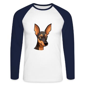 Manchester Terrier Hunderasse Karikatur Kawaii Illust - Unisex Baseballshirt langarm - Weiß/Navy - Vorne - Nik (191cm)