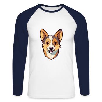Lundehund chien race Cartoon Kawaii Illustration - T-shirt baseball manches longues Homme - blanc/marine - Devant - Nik (191cm)