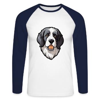 Landseer Hunderasse Cartoon Kawaii Illustration - Unisex Baseballshirt langarm - Weiß/Navy - Vorne - Nik (191cm)