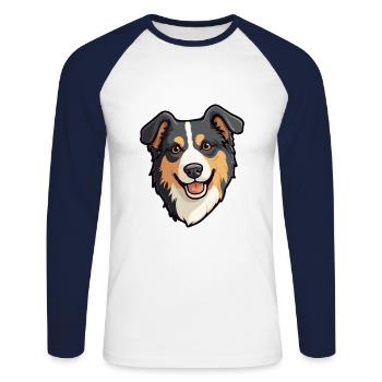 Lapponian Herder Dog Breed Cartoon Kawaii Illustra - Unisex Long Sleeve Baseball T-Shirt - white/navy - Front - Nik (191cm)