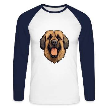 Leonberg chien race dessin animé kawaii illustration - T-shirt baseball manches longues Homme - blanc/marine - Devant - Nik (191cm)