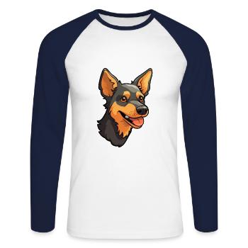 Lancashire Heeler Dog Breed Cartoon Kawaii Illustr - Unisex Long Sleeve Baseball T-Shirt - white/navy - Front - Nik (191cm)