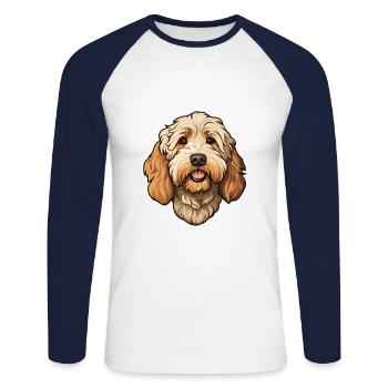 Labradoodle Dog Breed Cartoon Kawaii Illustration - Unisex Long Sleeve Baseball T-Shirt - white/navy - Front - Nik (191cm)