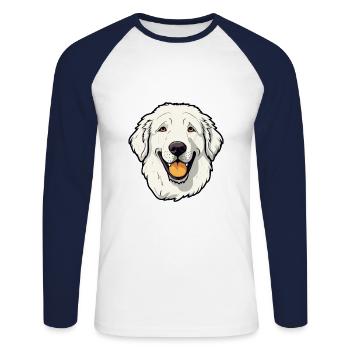 Kuvasz chien race dessin animé kawaii illustration - T-shirt baseball manches longues Homme - blanc/marine - Devant - Nik (191cm)