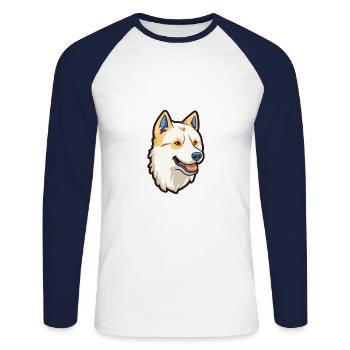 Korean Jindo Dog Breed Cartoon Kawaii Illustration - Unisex Long Sleeve Baseball T-Shirt - white/navy - Front - Nik (191cm)