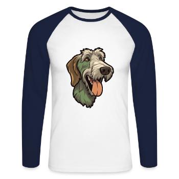Irish Wolfhound chien race Cartoon Kawaii Illustrat - T-shirt baseball manches longues Homme - blanc/marine - Devant - Nik (191cm)
