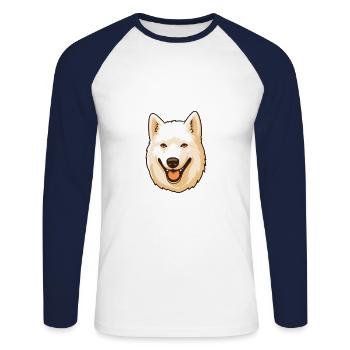 Jindo Dog Breed Cartoon Kawaii Illustration - Unisex Long Sleeve Baseball T-Shirt - white/navy - Front - Nik (191cm)