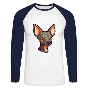 Inka Haarlose Hunderasse Cartoon Kawaii Illustratio - Unisex Baseballshirt langarm - Weiß/Navy - Vorne - Nik (191cm)