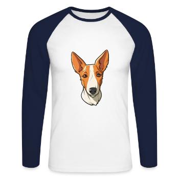 Ibizan Hound Dog Breed Cartoon Kawaii Illustration - Unisex Long Sleeve Baseball T-Shirt - white/navy - Front - Nik (191cm)