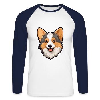 Isländischer Schäferhund Hunderasse Cartoon Kawaii Illust - Unisex Baseballshirt langarm - Weiß/Navy - Vorne - Nik (191cm)