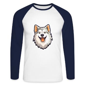 Hokkaido chien race dessin animé kawaii illustration - T-shirt baseball manches longues Homme - blanc/marine - Devant - Nik (191cm)