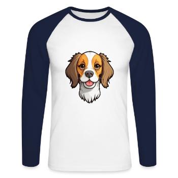 Havenese chien race dessin animé Kawaii Illustration - T-shirt baseball manches longues Homme - blanc/marine - Devant - Nik (191cm)
