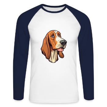 Hannoveraner Hund Rasse Cartoon Kawaii Illustration - Unisex Baseballshirt langarm - Weiß/Navy - Vorne - Nik (191cm)
