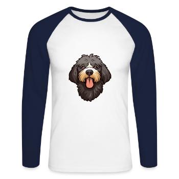 Friesische Wasserhundrasse Karikatur Kawaii Illustratio - Unisex Baseballshirt langarm - Weiß/Navy - Vorne - Nik (191cm)