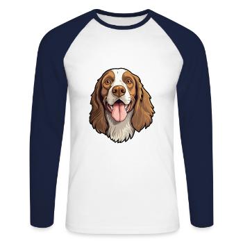 Allemand à poil long Pointer chien race Cartoon Kawaii - T-shirt baseball manches longues Homme - blanc/marine - Devant - Nik (191cm)
