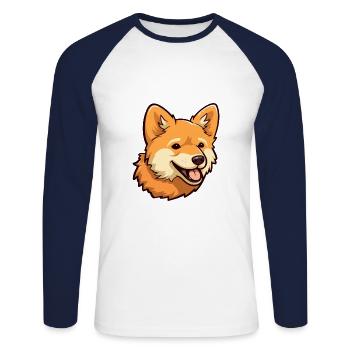 Finnischer Spitz Hunderasse Cartoon Kawaii Illustratio - Unisex Baseballshirt langarm - Weiß/Navy - Vorne - Nik (191cm)