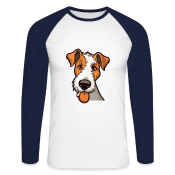 Foxterrier Glatte Hunderasse Karikatur Kawaii Illust - Unisex Baseballshirt langarm - Weiß/Navy - Vorne - Nik (191cm)