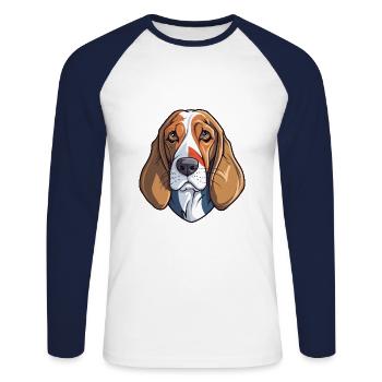 Chien courant tricolore français race dessin animé Kawaii Ill - T-shirt baseball manches longues Homme - blanc/marine - Devant - Nik (191cm)