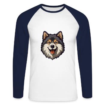 Finnish Lapphund Dog Breed Cartoon Kawaii Illustra - Unisex Long Sleeve Baseball T-Shirt - white/navy - Front - Nik (191cm)