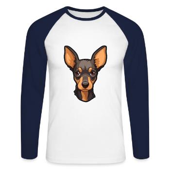 Anglais Toy Terrier Chien Race Cartoon Kawaii Illus - T-shirt baseball manches longues Homme - blanc/marine - Devant - Nik (191cm)