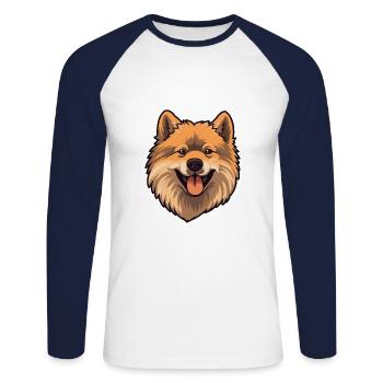 Eurasier Dog Breed Cartoon Kawaii Illustration - Unisex Long Sleeve Baseball T-Shirt - white/navy - Front - Nik (191cm)