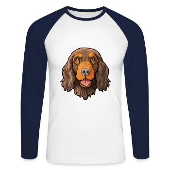 Picardy Spaniel Dog Breed Cartoon Kawaii Illustrat - Unisex Long Sleeve Baseball T-Shirt - white/navy - Front - Nik (191cm)