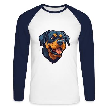 Rottweiler Hunderasse Cartoon Kawaii Illustration - Unisex Baseballshirt langarm - Weiß/Navy - Vorne - Nik (191cm)