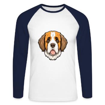 Saint Bernard Chien Race Cartoon Kawaii Illustratio - T-shirt baseball manches longues Homme - blanc/marine - Devant - Nik (191cm)