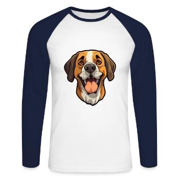 Tosa Hunderasse Cartoon Kawaii Illustration - Unisex Baseballshirt langarm - Weiß/Navy - Vorne - Nik (191cm)