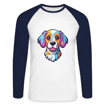 Aidi race de chien dessin animé kawaii illustration - T-shirt baseball manches longues Homme - blanc/marine - Devant - Nik (191cm)
