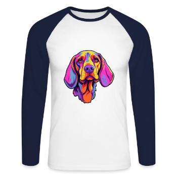 Auvergne chien d’arrêt race Cartoon Kawaii Illustr - T-shirt baseball manches longues Homme - blanc/marine - Devant - Nik (191cm)