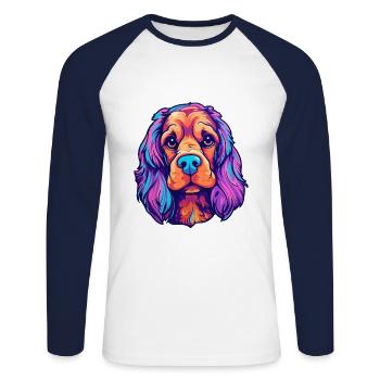 American Cocker Spaniel chien race Cartoon Kawaii I - T-shirt baseball manches longues Homme - blanc/marine - Devant - Nik (191cm)
