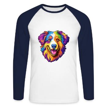 Berger australien chien race Cartoon Kawaii Illus - T-shirt baseball manches longues Homme - blanc/marine - Devant - Nik (191cm)