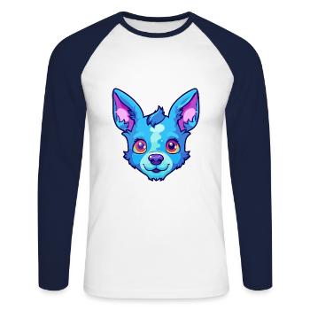 Blue Heeler Dog Breed Cartoon Kawaii Illustration - Unisex Long Sleeve Baseball T-Shirt - white/navy - Front - Nik (191cm)