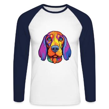 Bruno Jura Hound race chien dessin animé Kawaii Illustra - T-shirt baseball manches longues Homme - blanc/marine - Devant - Nik (191cm)
