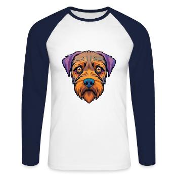 Border Terrier Race de chien Cartoon Kawaii Illustrati - T-shirt baseball manches longues Homme - blanc/marine - Devant - Nik (191cm)