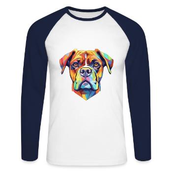 Boxer Hund Rasse Cartoon Kawaii Illustration - Unisex Baseballshirt langarm - Weiß/Navy - Vorne - Nik (191cm)
