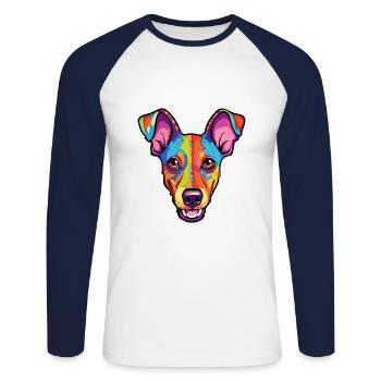 Race de chien Terrier brésilien Cartoon Kawaii Illustr - T-shirt baseball manches longues Homme - blanc/marine - Devant - Nik (191cm)