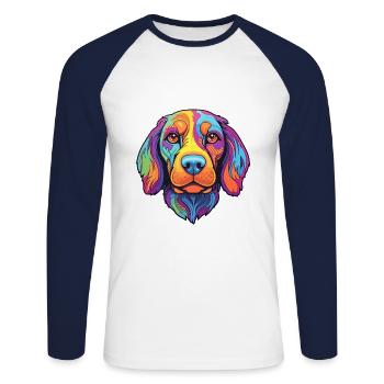 Cao Da Serra De Aires Hunderasse Cartoon Kawaii Ill - Unisex Baseballshirt langarm - Weiß/Navy - Vorne - Nik (191cm)
