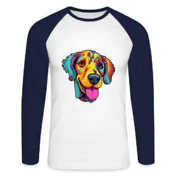 Catahoula Leopard Hund Rasse Cartoon Kawaii Illustration - Unisex Baseballshirt langarm - Weiß/Navy - Vorne - Nik (191cm)