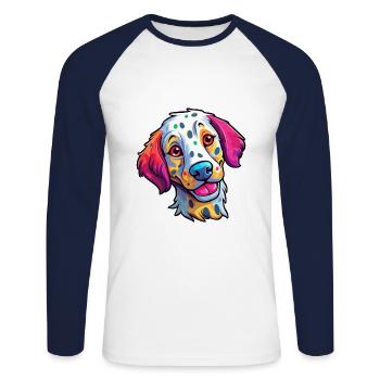 Dalmatinische Hunderasse Cartoon Kawaii Illustration - Unisex Baseballshirt langarm - Weiß/Navy - Vorne - Nik (191cm)