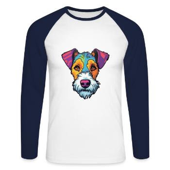 Chilean Fox Terrier Dog Breed Cartoon Kawaii Illus - Unisex Long Sleeve Baseball T-Shirt - white/navy - Front - Nik (191cm)