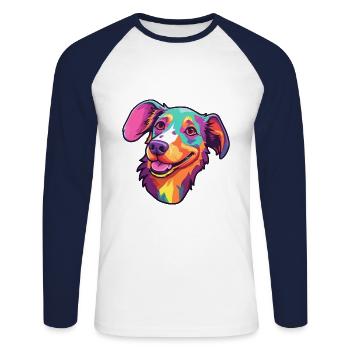 Danois Suédois Farmdog Race Chien Cartoon Kawaii Il - T-shirt baseball manches longues Homme - blanc/marine - Devant - Nik (191cm)