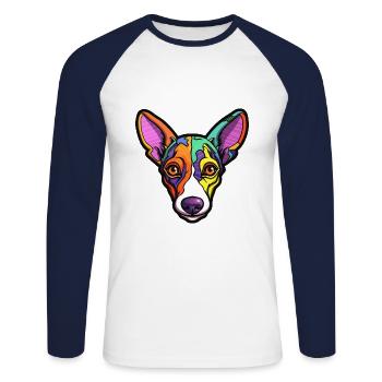 Decker Rat Terrier Dog Breed Cartoon Kawaii Illust - Unisex Long Sleeve Baseball T-Shirt - white/navy - Front - Nik (191cm)