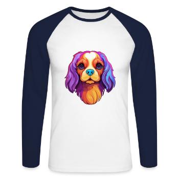 Épagneul jouet anglais race de chien dessin animé Kawaii Illus - T-shirt baseball manches longues Homme - blanc/marine - Devant - Nik (191cm)