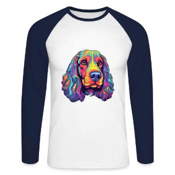 Anglais Cocker Épagneul Chien Race Dessin Animé Kawaii Il - T-shirt baseball manches longues Homme - blanc/marine - Devant - Nik (191cm)